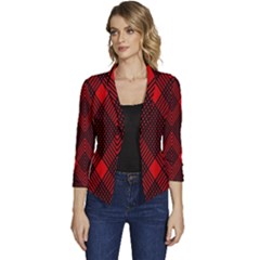 Pattern Red Black, Women s Casual 3/4 Sleeve Spring Jacket by 2607694c