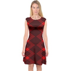 Pattern Rot Schwarz Capsleeve Midi Dress by dedoma