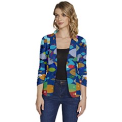 Illustrations Sea Fish Swimming Colors Women s One-button 3/4 Sleeve Short Jacket by anzea