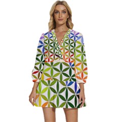 Mandala Rainbow Colorful V-neck Placket Mini Dress by Ndabl3x