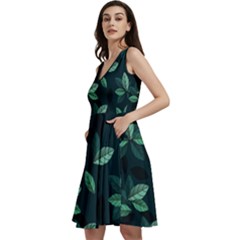 Foliage Sleeveless V-neck Skater Dress With Pockets by HermanTelo