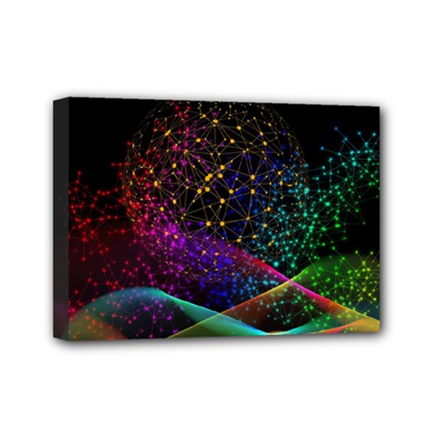 Particles Waves Line Multicoloured Mini Canvas 7  X 5  (stretched) by Proyonanggan