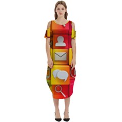 Colorful 3d Social Media Cold Shoulder Loose Fit Dress With Pockets by Ket1n9