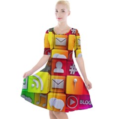 Colorful 3d Social Media Quarter Sleeve A-line Dress With Pockets by Ket1n9