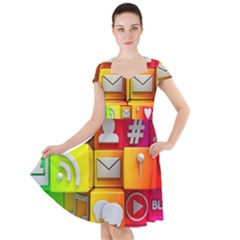 Colorful 3d Social Media Cap Sleeve Midi Dress by Ket1n9