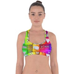 Colorful 3d Social Media Cross Back Hipster Bikini Top  by Ket1n9