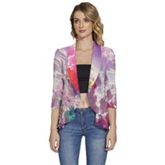 Clouds Multicolor Fantasy Art Skies Women s 3/4 Sleeve Ruffle Edge Open Front Jacket by Ket1n9