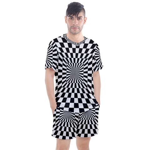 Optical-illusion-chessboard-tunnel Men s Mesh T-shirt And Shorts Set by Bedest