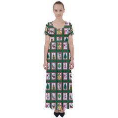 Christmas Paper Christmas Pattern High Waist Short Sleeve Maxi Dress by Bedest