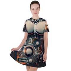 Technology Robot Internet Processor Short Sleeve Shoulder Cut Out Dress  by Ravend