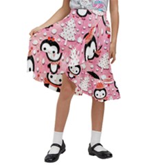 Cute Penguin Pattern Kids  Ruffle Flared Wrap Midi Skirt by Loisa77