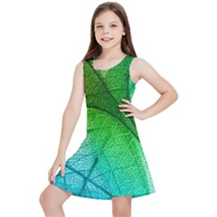 3d Leaves Texture Sheet Blue Green Kids  Lightweight Sleeveless Dress by Cemarart