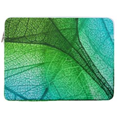 3d Leaves Texture Sheet Blue Green 17  Vertical Laptop Sleeve Case With Pocket by Cemarart