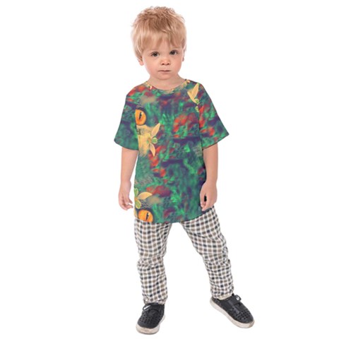 Illustrations Color Cat Flower Abstract Textures Orange Kids  Raglan T-shirt by anzea