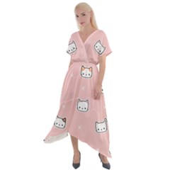 Cute Cat Cartoon Doodle Seamless Pink Pattern Cross Front Sharkbite Hem Maxi Dress by Grandong