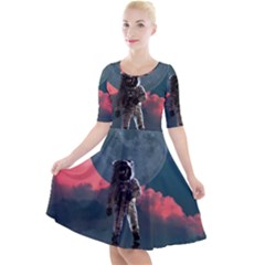 Astronaut Moon Space Nasa Planet Quarter Sleeve A-line Dress With Pockets by Loisa77