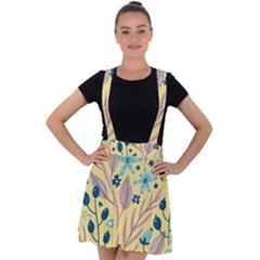 Plants Art Motif Flowers Velvet Suspender Skater Skirt by Loisa77