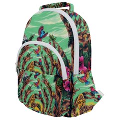 Monkey Tiger Bird Parrot Forest Jungle Style Rounded Multi Pocket Backpack by Grandong