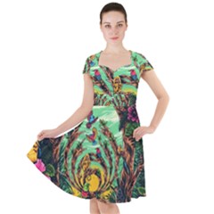 Monkey Tiger Bird Parrot Forest Jungle Style Cap Sleeve Midi Dress With Pockets by Grandong