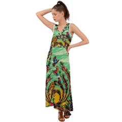 Monkey Tiger Bird Parrot Forest Jungle Style V-neck Chiffon Maxi Dress by Grandong