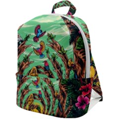 Monkey Tiger Bird Parrot Forest Jungle Style Zip Up Backpack by Grandong