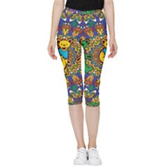Dead Dancing Bears Grateful Dead Pattern Inside Out Lightweight Velour Capri Leggings  by Grandong