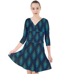 Peacock Texture 3d Pattern Peacock Texture Quarter Sleeve Front Wrap Dress by Loisa77