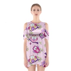 Owls Bird Animal Pattern Shoulder Cutout One Piece Dress by Loisa77