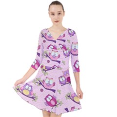 Owls Bird Animal Pattern Quarter Sleeve Front Wrap Dress by Loisa77