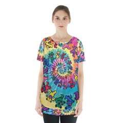 Tie Dye Grateful Dead Bears Skirt Hem Sports Top by Perong