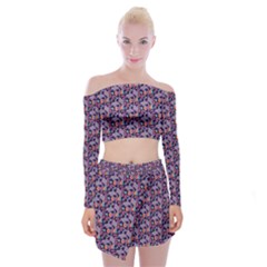 Trippy Cool Pattern Off Shoulder Top With Mini Skirt Set by designsbymallika