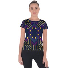 Line Square Pattern Violet Blue Yellow Design Short Sleeve Sports Top  by Ravend