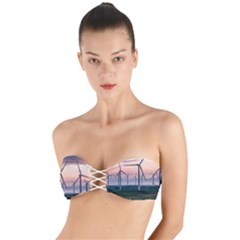 Wind Giants At Twilight Twist Bandeau Bikini Top by Tellerarts