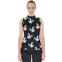 Crane Pattern Mock Neck Shell Top by Bedest