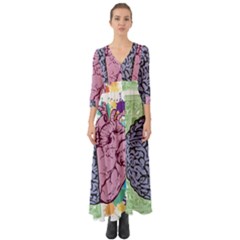 Brain Heart Balance Emotion Button Up Boho Maxi Dress by Maspions