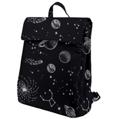 Black Space Drawing Art Planet Drawing Stars Black Space Galaxy Outer Space Flap Top Backpack by Perong