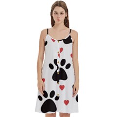 Dog Paw Vector Seamless Pattern With Hearts Women s Spaghetti Strap Pullover Cami Dress by Perong