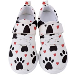 Dog Paw Vector Seamless Pattern With Hearts Women s Velcro Strap Shoes by Perong