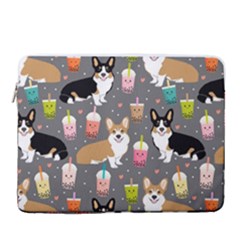 Corgi Boba Tea Bubble Tea Kawaii Food Welsh Corgis Dog 15  Vertical Laptop Sleeve Case With Pocket