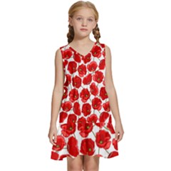 Flower Poppies Plant Petal Kids  Sleeveless Tiered Mini Dress by Perong