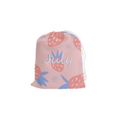 July Summer Strawberry Pink Berry Drawstring Pouch (small) by Grandong