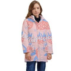 July Summer Strawberry Pink Berry Kids  Hooded Longline Puffer Jacket by Grandong