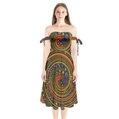 Swirl Vortex Emoji Cyclone Motion Art Shoulder Tie Bardot Midi Dress by Paksenen