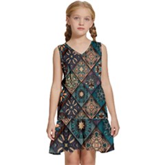 Flower Texture Background Colorful Pattern Kids  Sleeveless Tiered Mini Dress by Cemarart