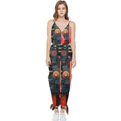 Tech Technology Pattern Sleeveless Tie Ankle Chiffon Jumpsuit by Salmanaz77