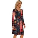 Tech Technology Pattern Long Sleeve Dress With Pocket View3