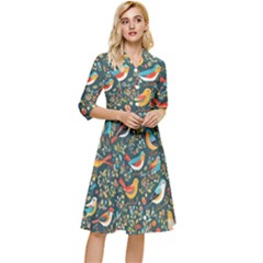 Birds Pattern Flowers Whimsical Classy Knee Length Dress by Salmanaz77