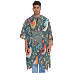 Birds Pattern Flowers Whimsical Men s Hooded Rain Ponchos by Salmanaz77