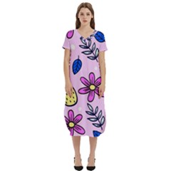 Flowers Petals Pineapples Fruit T-shirt Midi Dress With Pockets by Paksenen