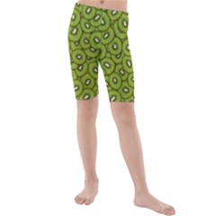 Kiwi Fruit Pattern Green Background Kids  Mid Length Swim Shorts by Paksenen